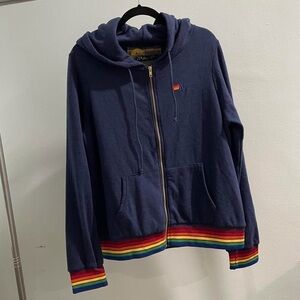 Aviator Nation Vintage Dead Stock Navy Hoodie with Subtle Rainbow Detail